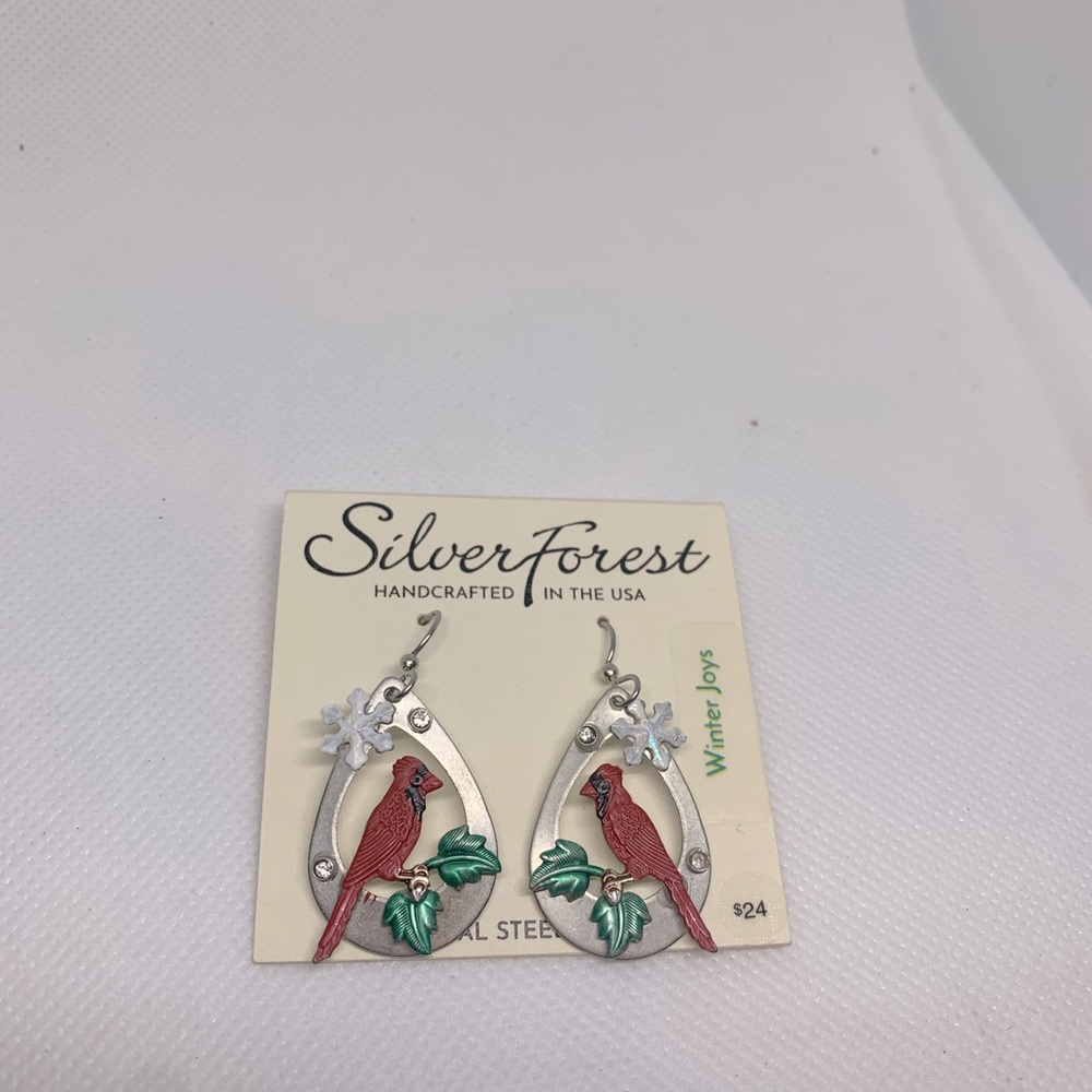 NWT Silver Forest cardinal dangle earrings